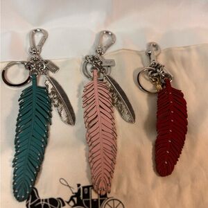 Coach Feather Keychain Set - Teal, Pink, Red